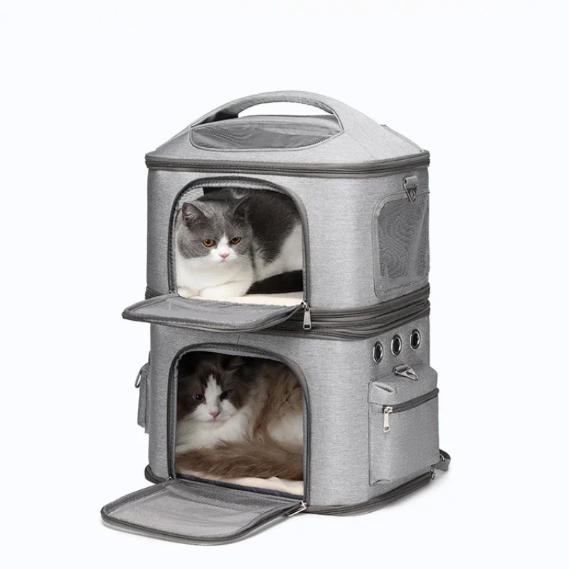 2 Layers Pet Backpack Foldable Detachable Carrier for Outdoor Travel Aviation Box for Cats and Dogs Dual-Layer Pet Carrier