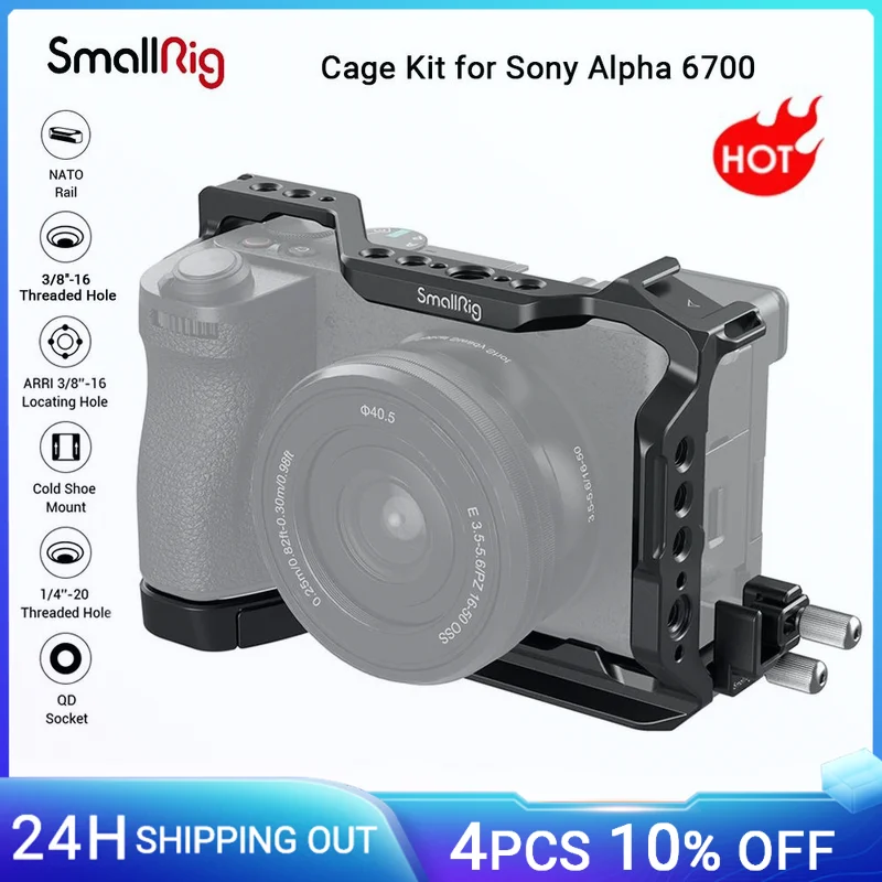 

SmallRig A6700 Cage Kit for Sony Alpha 6700 Built-in Quick Release Plate for Arca with Cable Clamp for HDMI w Shoe Mount 4336