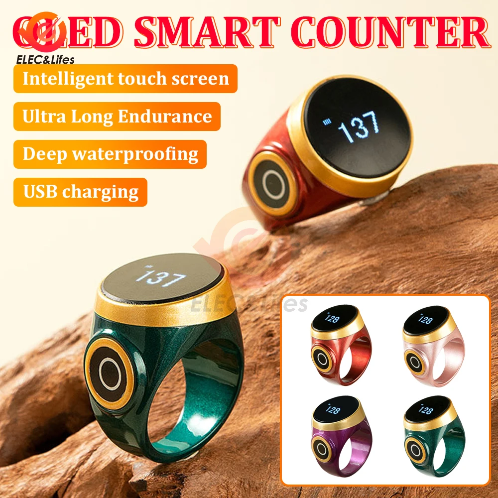 

1Pcs Smart Tasbih Tally Counter Ring for Muslims Zikr Digital Tasbeeh 5 Prayer Time Reminder Counter Bluetooth For Qibla App