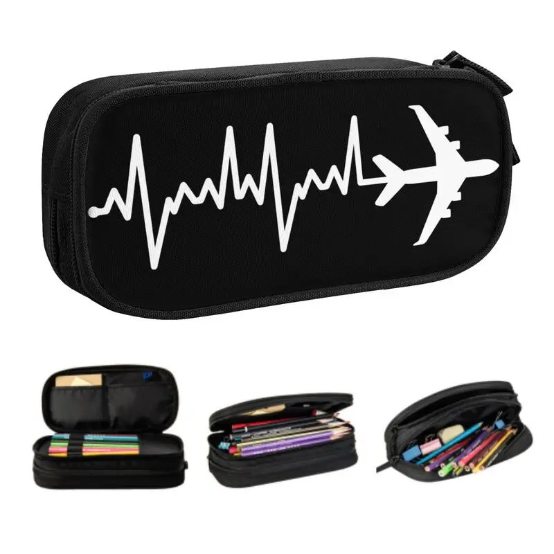 

Aviation Airplane Heartbeat Pilot Pencil Case Boys Gilrs Big Capacity Aviator Plane Gift Pencil Bag Pouch Students Stationery