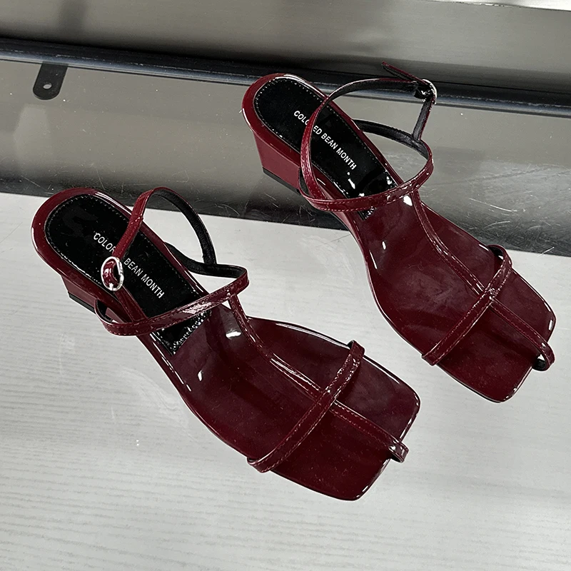 ZOOKERLIN Summer New Women's Sandals Slippers Wedges Women's Slippers Open Toe High Heel Rhinestones Strap Buckle Slides Slip-on