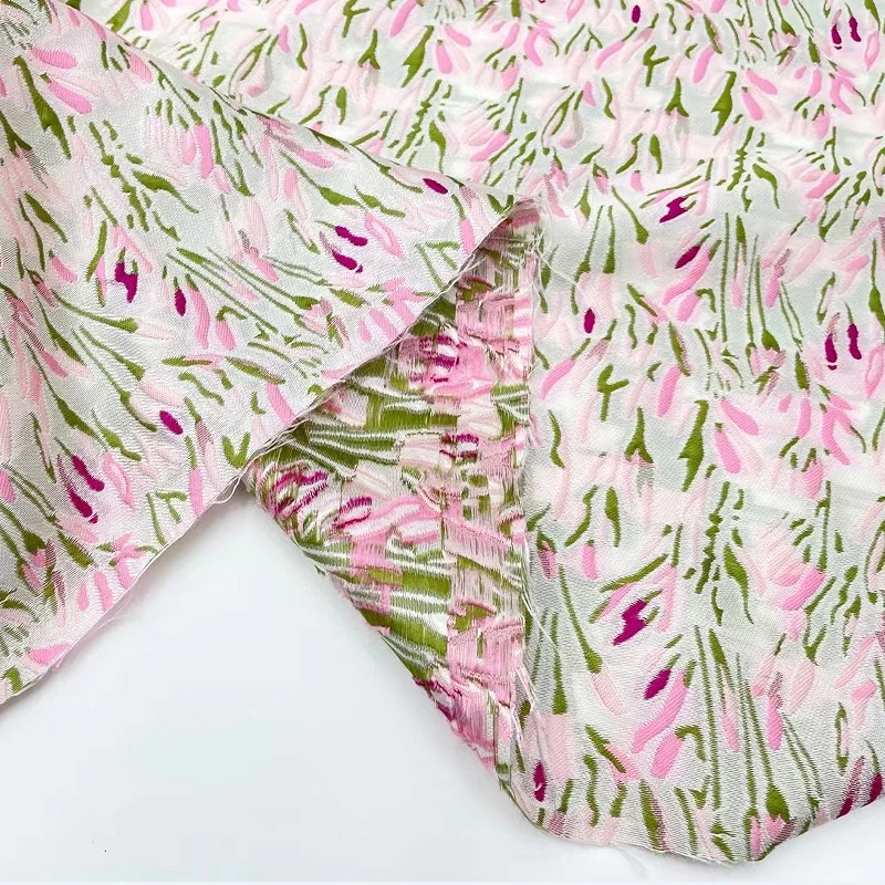 

150cm Width Hard Outline Pink Green Girl Feeling Little Jacquard Designer Dress Peng Skirt Cheongsam Fabric DIY