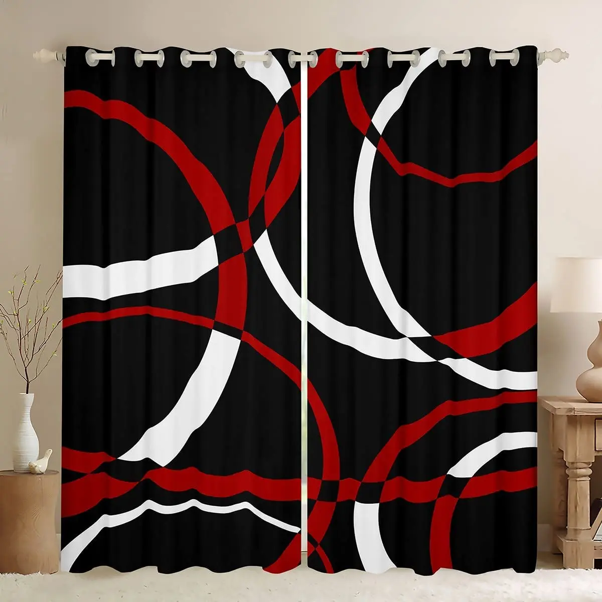 

Black Red White Abstract Stripes Window Curtains for Living Room Window Screen Geometric Curtain Bedroom Kitchen Custom Size