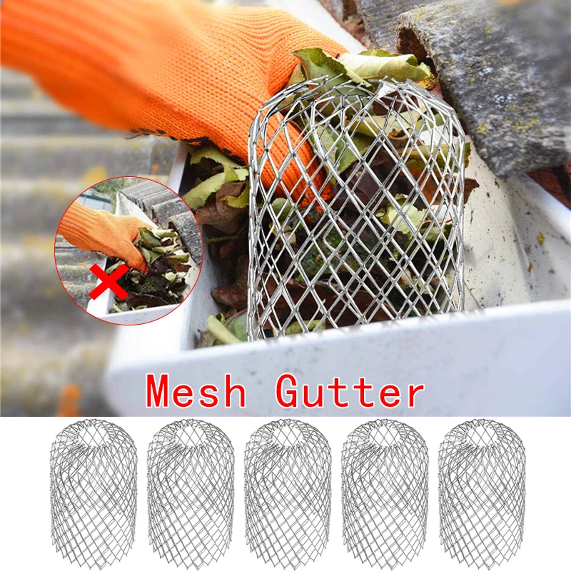 Metal Mesh Gutter 5Pcs Leaf Debris Trap Guard Drain Pipe Cover Downpipe Cover Diamond-Shaped Aluminum Metal Can Stretchable