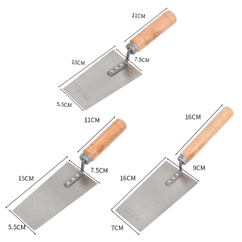 Putty Knife Scraper 13 15 16cm Cement Float Margin Trowel Stainless Steel Putty Knife with Wood Handle Concrete Trowel Wall Spatula Hand Tools