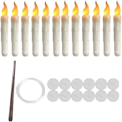 Enchanting LED Flameless Flickering Warm Light Floating Candles with Magic Wand (Set of 12)