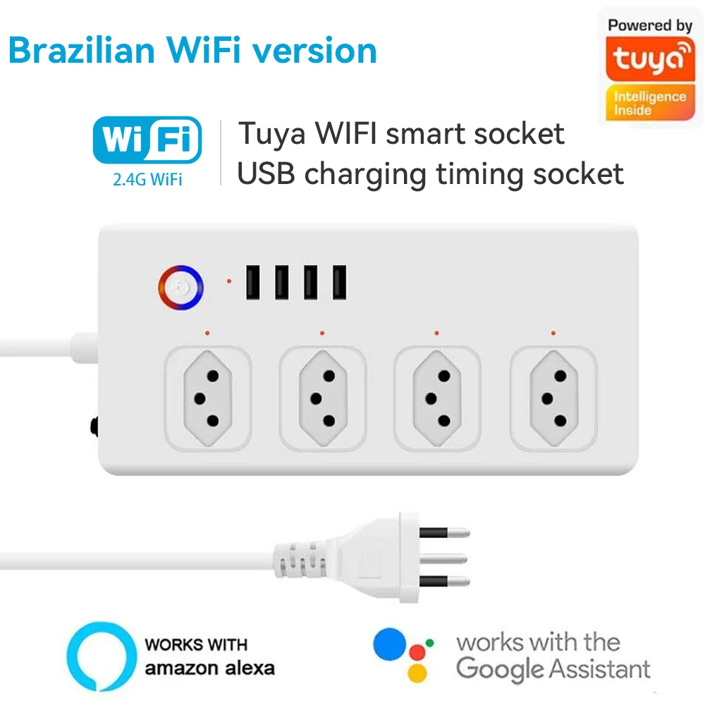 WiFi Brazil Smart Power Strip Surge Protector 4 Brazil Plug BR Outlets  Socket USB Type C Tuya App Voice Control by Alexa Google