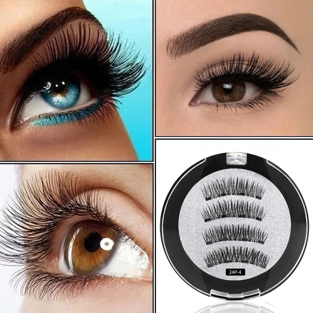 2 Pairs Magnetic Eyelashes False Lashes 4 Magnetic 3D reusable magnetic eyelashes Tweezers Set Portable Makeup Set Lash fake eyelashes