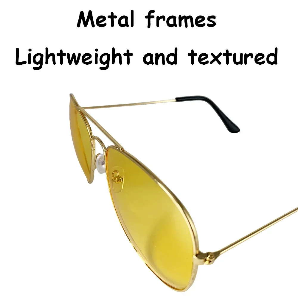 KJOY Retro Metal Frame Sunglasses with Yellow Film Night Vision HD lenses Durable, Lightweight & Comfortable for Men and Women