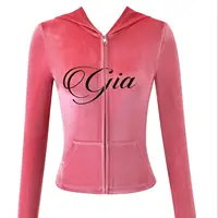 Nouvel ensemble minimaliste pour femme : veste à capuche zippée en velours rose vif et pantalon décontracté coupe ajustée 4