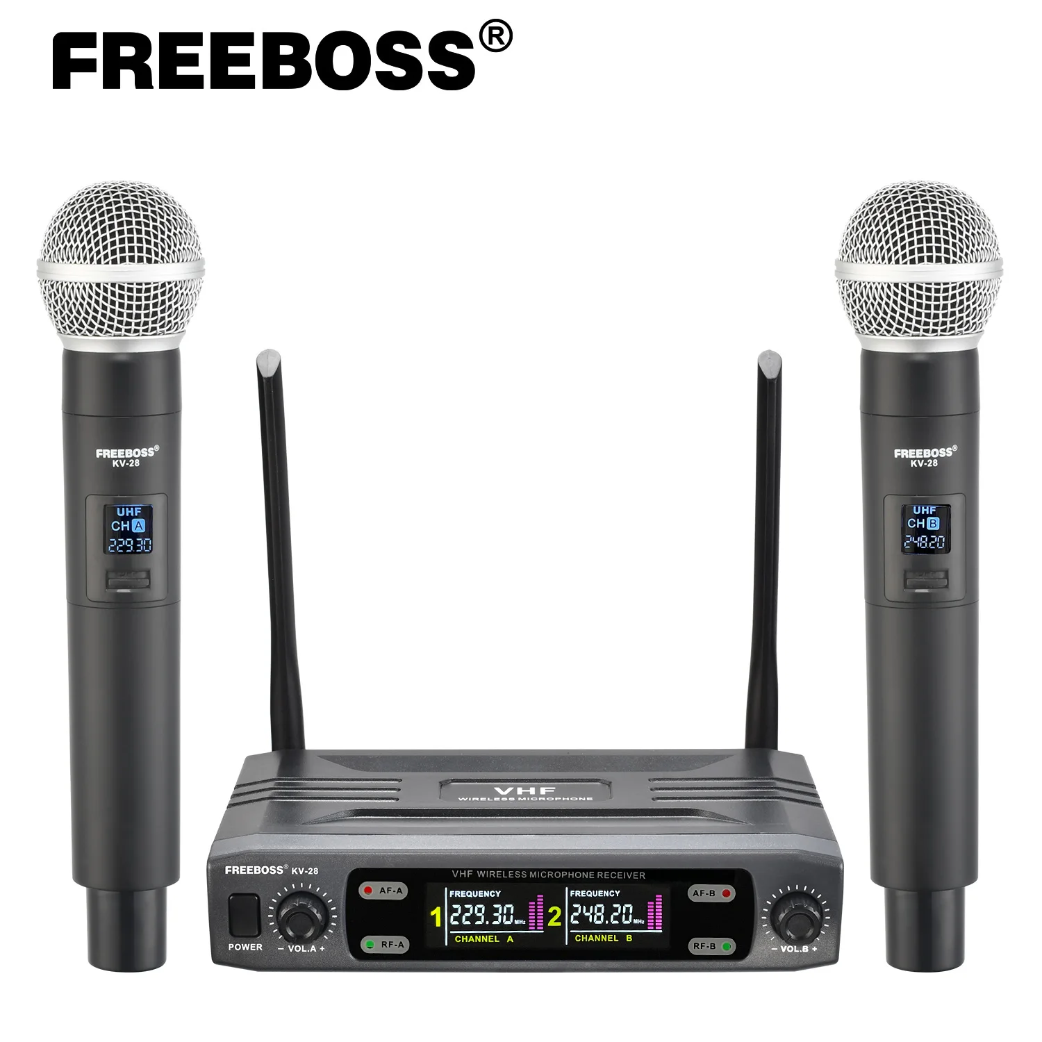 FREEBOSS 2 Wireless Microphone Handheld Dual Channels VHF Fixed Frequency Plastic Dynamic Mic Karaoke Party Church KV-28 karaoke microphone,car karaoke microphone