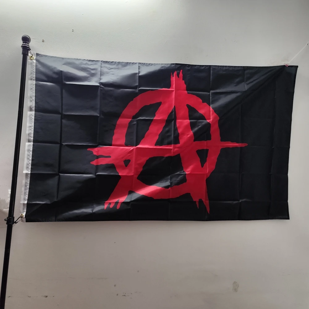 Anarchismus-Anarchie-Flagge, Protest-Banner, strapazierfähiges Polyester, schwarz, rot, doppelt genäht, 90 x 150 cm, für Wanddekoration im Innen- und Außenbereich – Detail 1