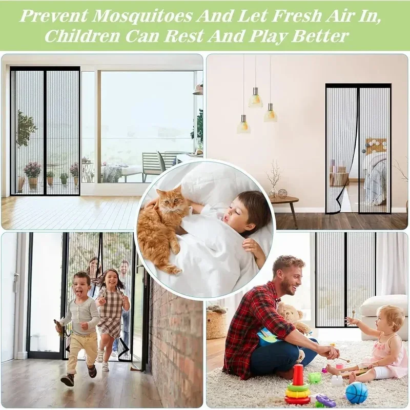 magnetic screen door curtain Heavy Duty Magnetic Screen Door Mesh Curtain Mosquito Net Bug Hands Free Partition Mute Striped Door Curtain Bedroom Ventilation