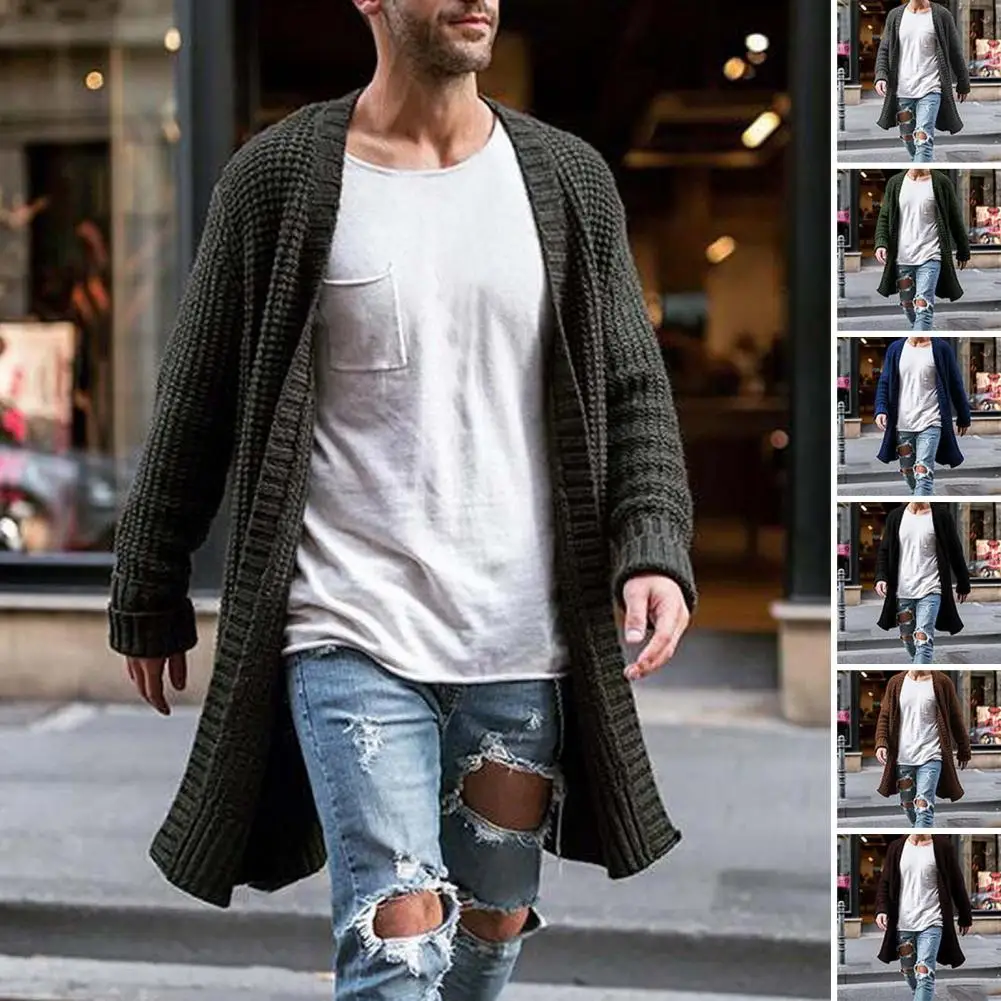 Nuovi uomini Cardigan in cotone lavorato a maglia moda maglioni lunghi uomo Casual solido manica lunga Slim Outwear autunno inverno giacca calda