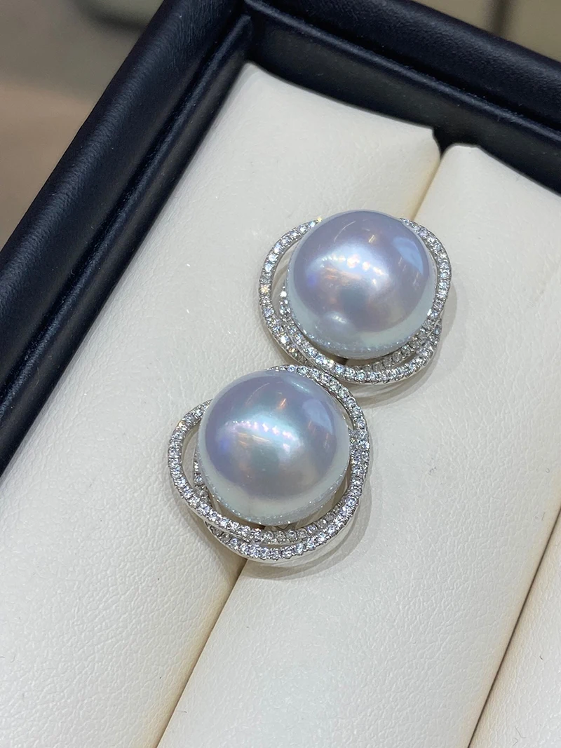 KUGG PEARL 18k White Gold Earrings 12-13mm Natural Australian White Pearl Stud Earring Luxury Diamond Jewelry for Women 3 KUGG PEARL 18k White Gold Earrings 12-13mm Natural Australian White Pearl Stud Earring Luxury Diamond Jewelry for Women - Image 3
