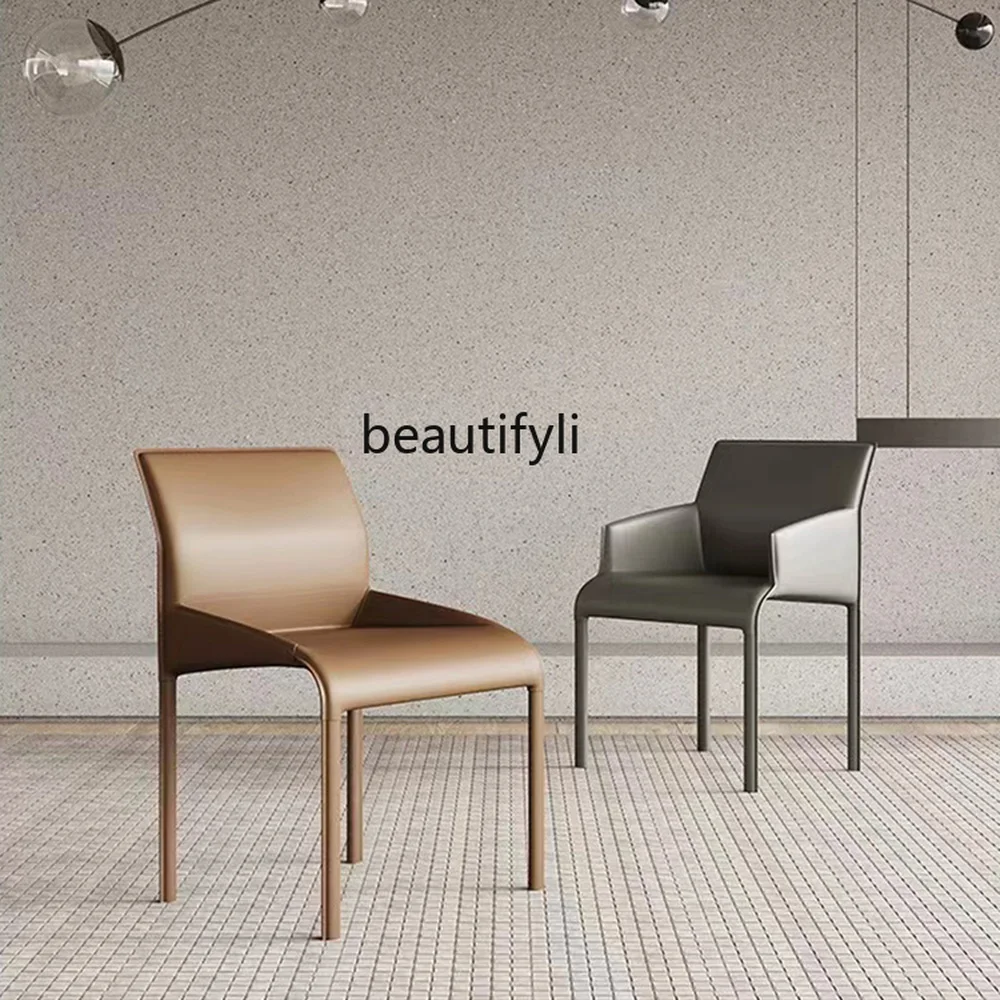 

zqSaddle Leather Dining Chair Nordic Creative Restaurant Home Italian Leather Chair without Armrest