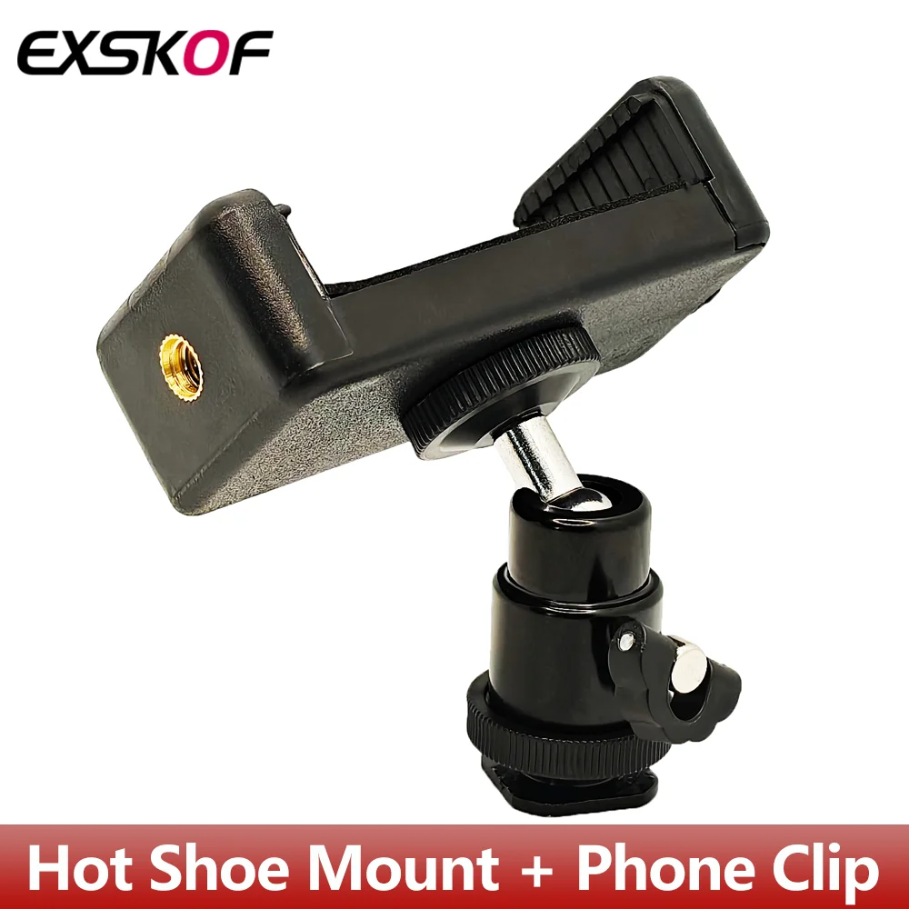 Camera Tripod Mount 1/4" Aluminum Hot Shoe Mount Metal Flash Bracket With Phone Clip Holder for GoPro Action Camera Smartphone DSLR Cameras