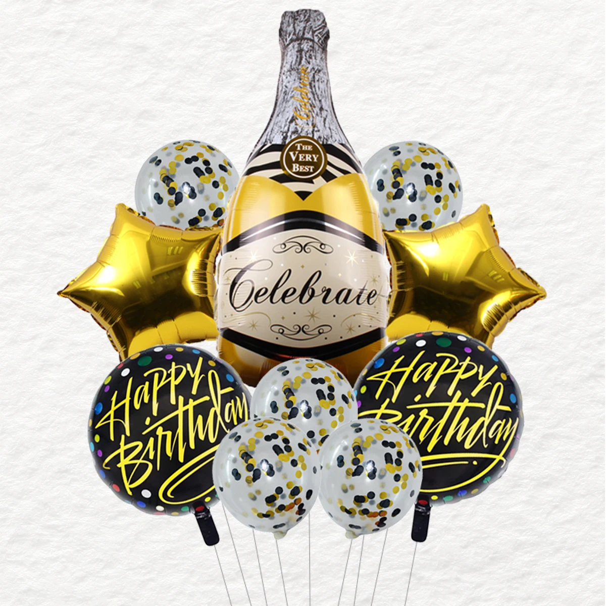 10 Stück goldene Champagnerflaschen-Folienballons mit Konfetti, Latexballon, Weinflasche, Globos, Geburtstagsparty-Dekorationen
