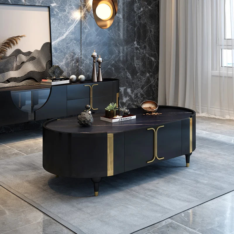 

Italian Style Light Luxury Coffee Table Tv Cabinet Combination Villa High-End Furniture Living Room Designer Rock Board Table