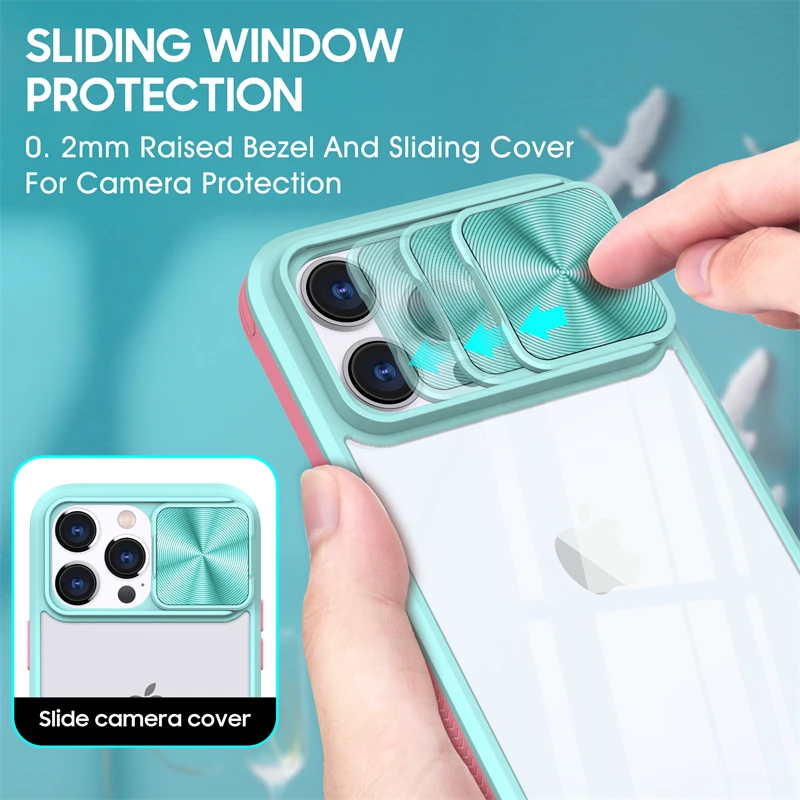 Slide Camera Protection Hybrid Acrylic Clear Shockproof Armor Case - Durable Hard Cover