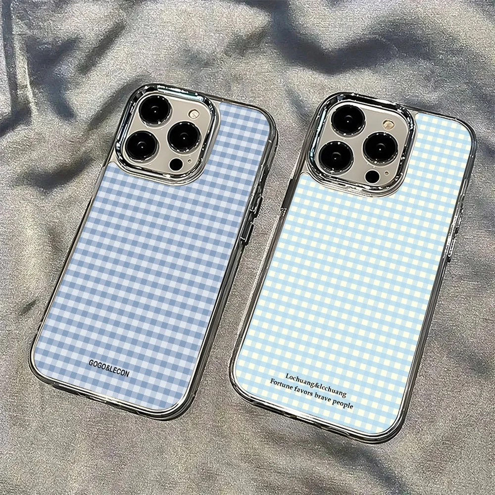 Korean INS Blue Checkered Grid Phone Case