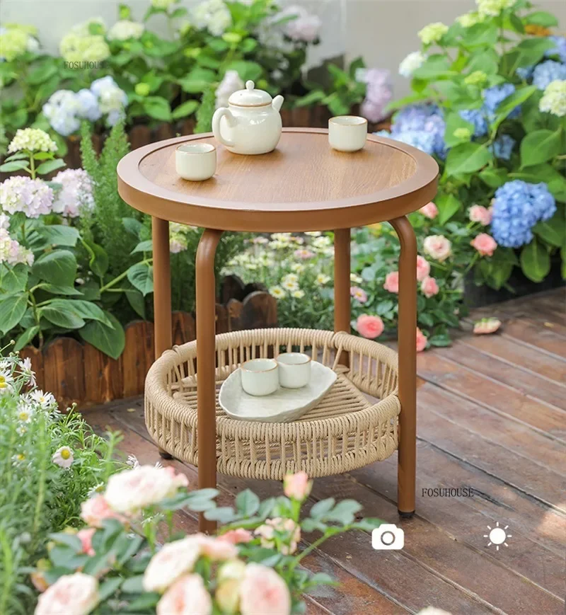 Courtyard Garden Furniture Sets New Chinese Rope Weaving Table and Chairs Three-piece Set Outdoor Balcony Table and Chairs Set B