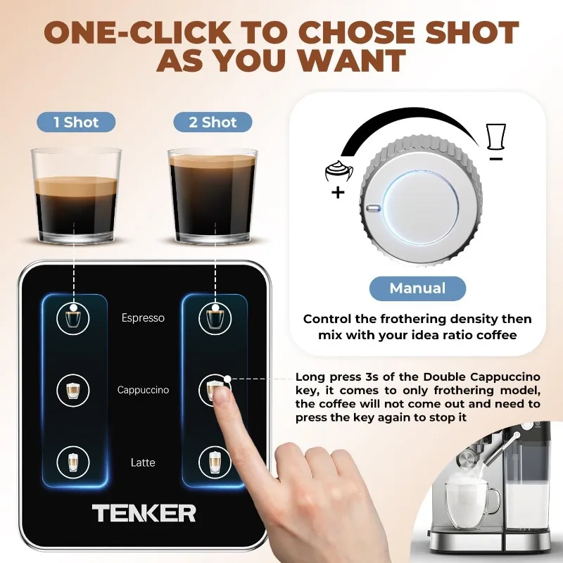 TENKER Espresso Machine 20 Bar, Cappuccino Machine with Automatic Milk Frother, Latte Machine in Stainless Steel Design 6