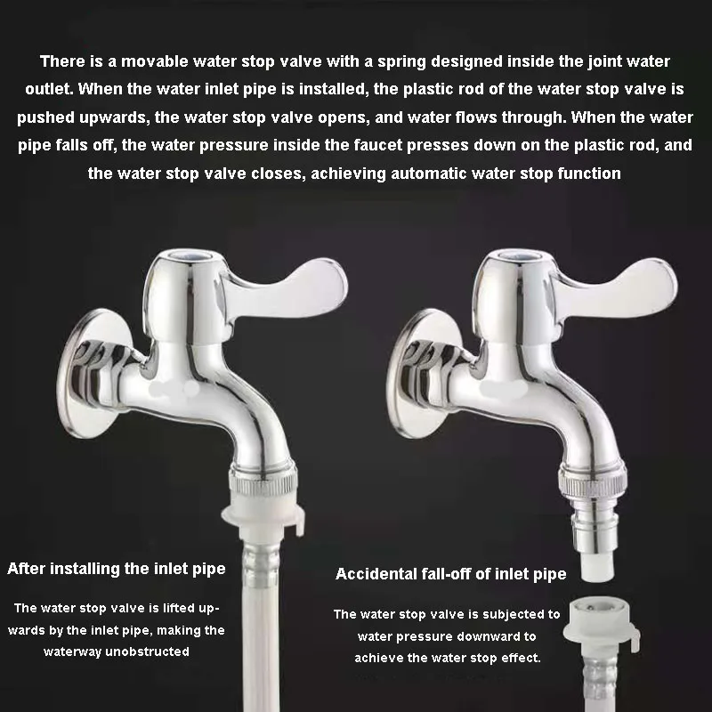 Washing Machine Faucet Water Stop valve joint 1/2" 3/4" Anti Falling Automatic Check Valve All brass /plastic Inner Core 4