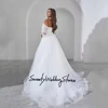 Wedding Dress Customized Off The Shoulder V Neck Pleat Sweep Train Soft Tulle A Line Corset Bridal Gown Vestido Novia 2