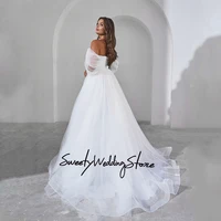 Wedding Dress Customized Off The Shoulder V Neck Pleat Sweep Train Soft Tulle A Line Corset Bridal Gown Vestido Novia 2
