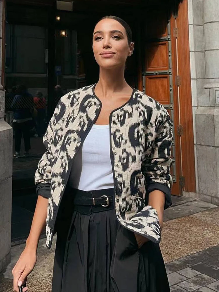 

Women's Animal Print Printed Cotton Jacket Pants 2-piece Set 2023 Autumn New Women's Jackets Coat Warm Clothes Trend Clothing