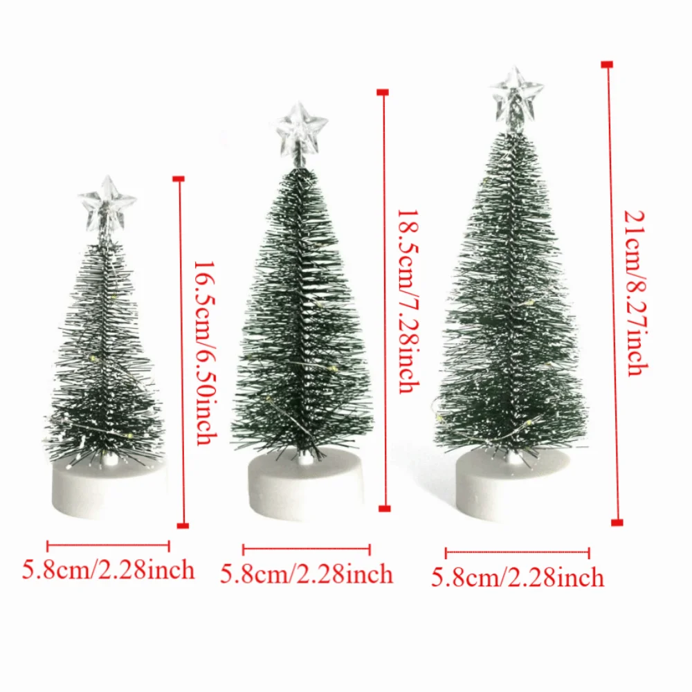3Pcs/Set Glowing Small Pine Trees Lights Artificial Cedar Christmas Luminous Gifts with Top Star Festival Miniature