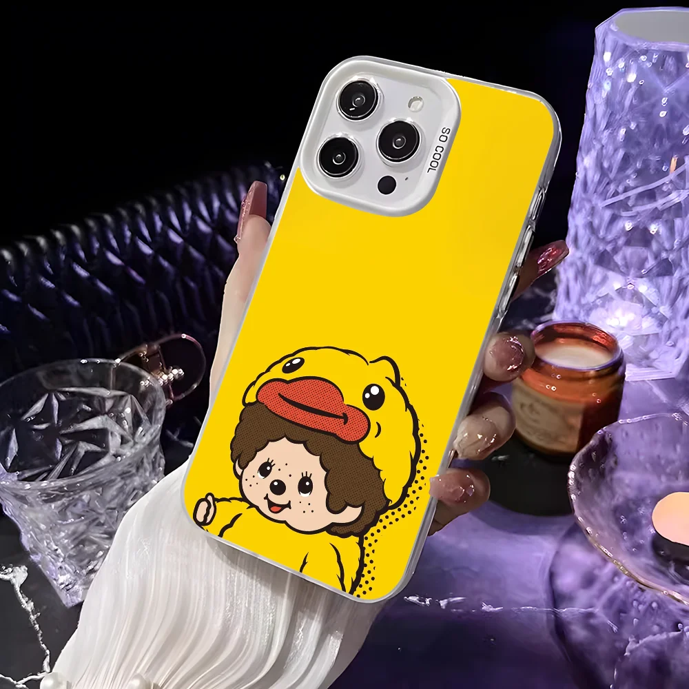 Niedliche Cartoon M-Monchhichi Handyhülle für iPhone 16 15 14 13 12 11 Pro Max Weiß Matt Laser Metallic Aurora Funda – Detail 10