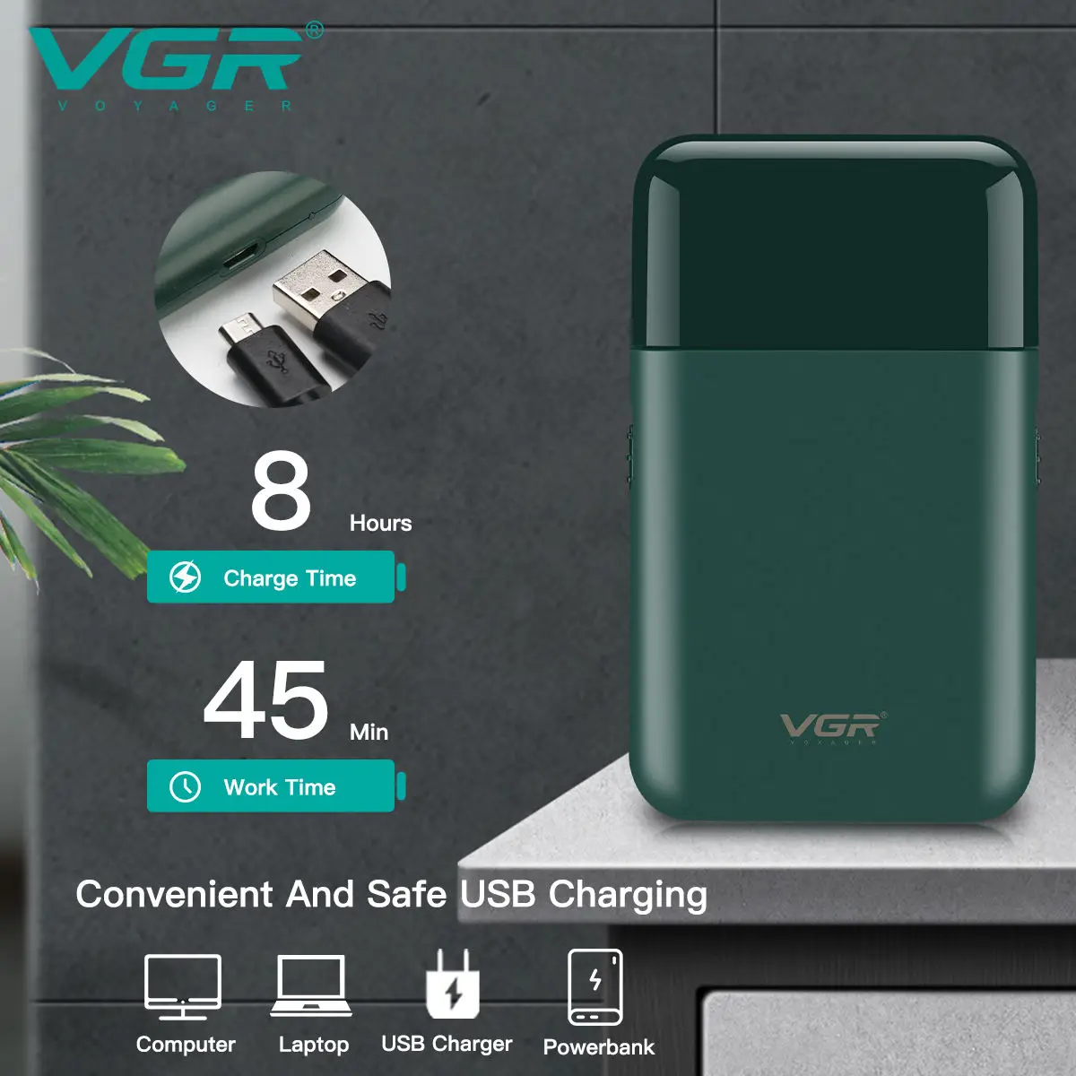 VGR 390 mini single blade cordless beard trimmer razor rechargeable foil electric face body shaver for men 5