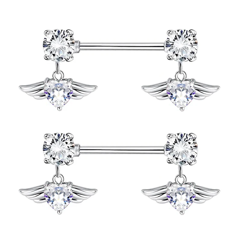 2pcs Cute Nipple Piercings Barbell Stainless Steel Crystal Nipple Shield Cover Heart Flower Nipple Rings Jewelry Body Dangle