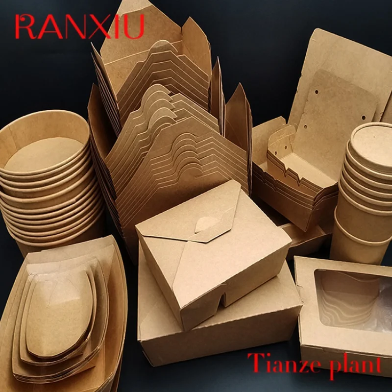 Custom XieFa Disposable Recycle Food Grade Container Packaging Brown Paper Fast Food Take Away Takeaway Kraft Paper Food Lunch B custom eco friendly packaging food box takeaway biodegradable custom disposable paper soup cup salad bowl paper container kraft