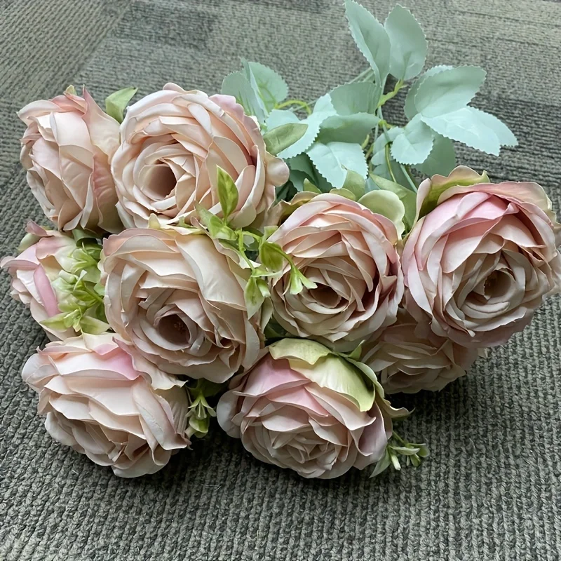 Elegant 9-Head Rose Bouquet for Wedding Decor or Photography Props