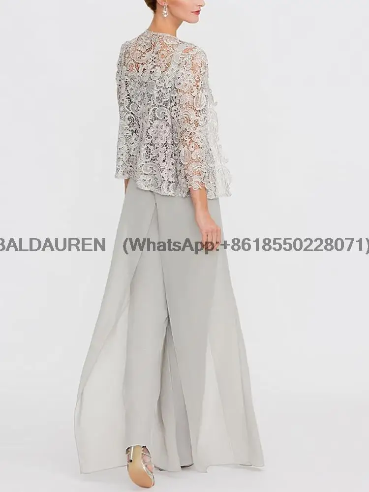 Pantsuit Mother of Bride Dress Lace Appliques Square Neck Floor-Length Wedding Party Guest customized mother bride dresses,women party dresses