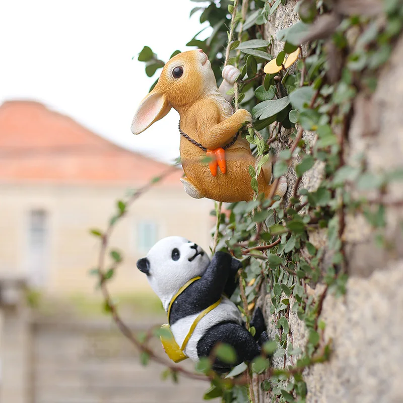 Climbing Panda Koala Figurine with Rope Garden Wall Tree Decor