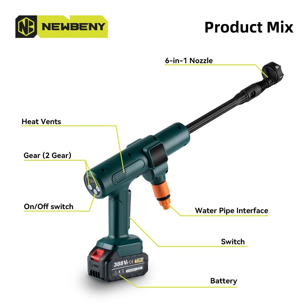 3500W 200Bar 6 IN 1 Brushless Electric Car Washer Gun Portable Cordless Rechargeable Car Garden Power Tool For Makita 18VBattery 4