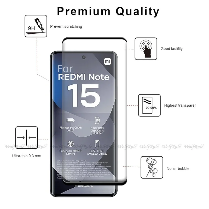 6-in-1 für Redmi Note 15 4G Glas Redmi Note 15 4G gehärtetes Glas 9H gebogene Displayschutzfolie Xiaomi Redmi Note 15 4G Objektivglas – Detail 1