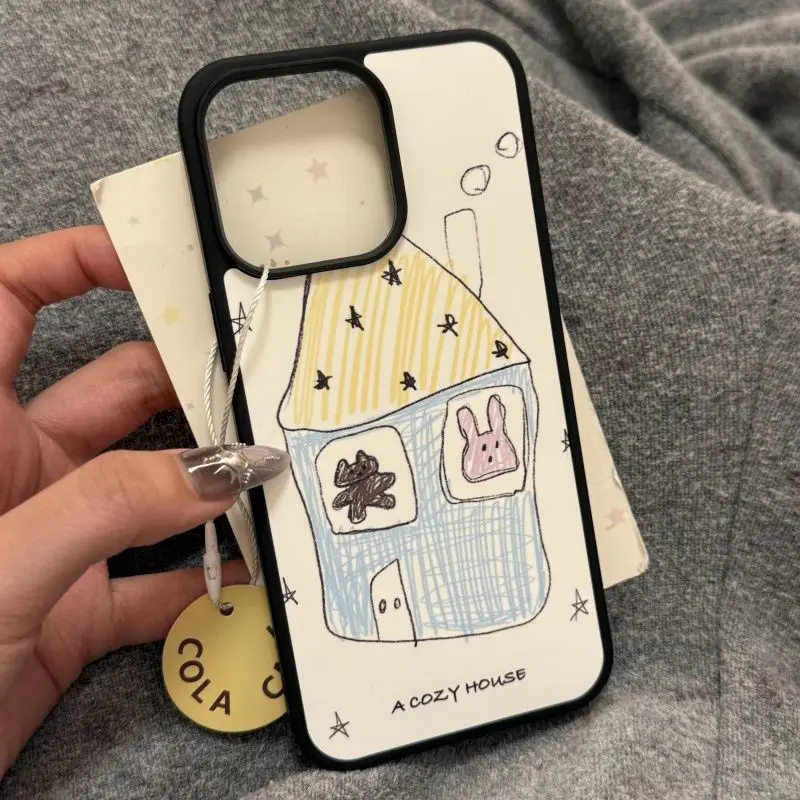 Charming Hand-Painted Small House Acrylic Phone Case - Anti-Drop Cover