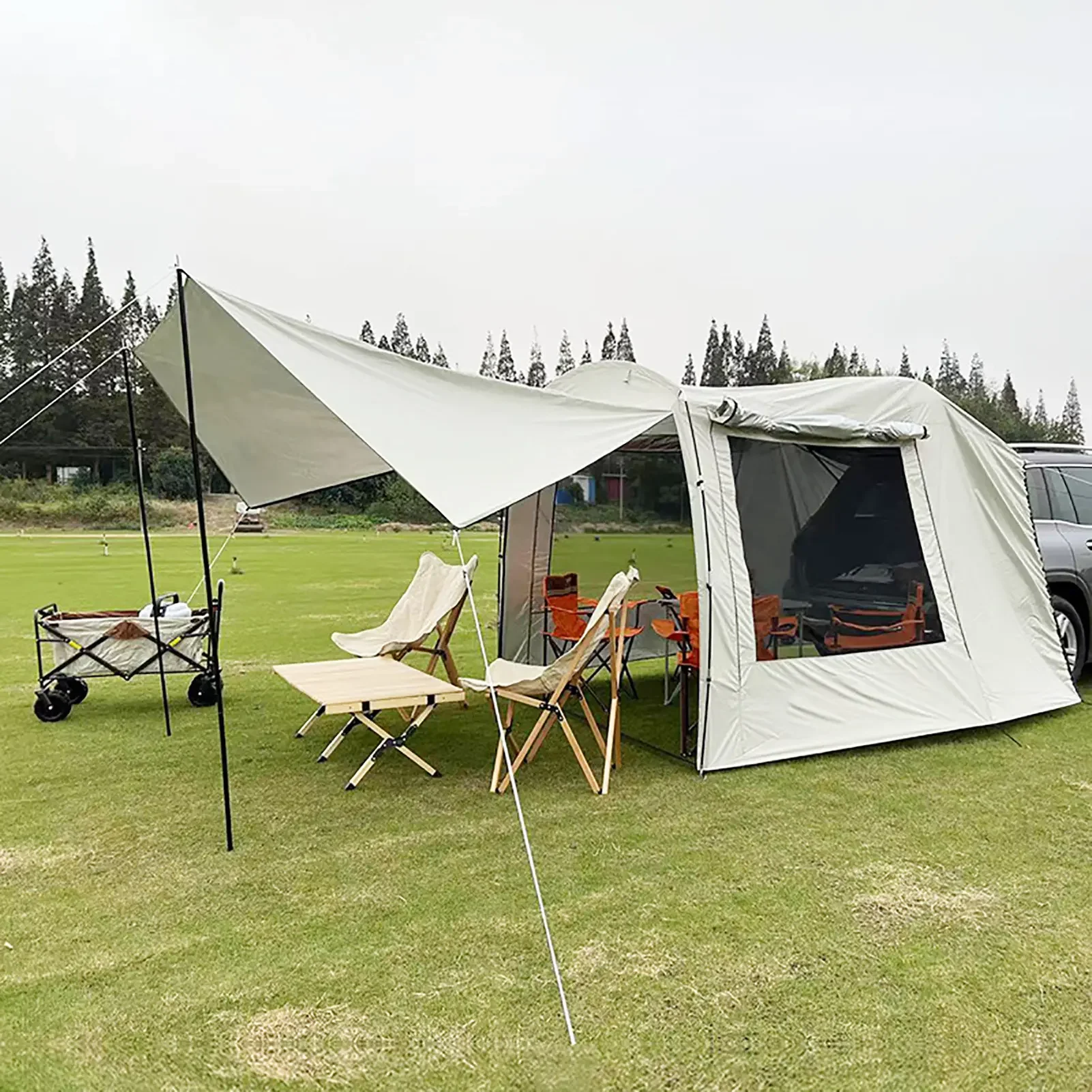 

SUVS MPV Car Rear Tent Camping Auto Tail Tent Waterproof Auto Awning Beach Sunshade Tent 5-6 Person For Self-driving Travel