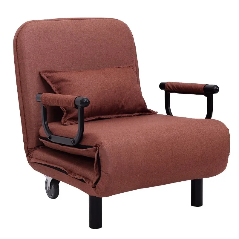 Convertible Sofa Bed Folding Arm Chair Sleeper Leisure Recliner-Brown 6
