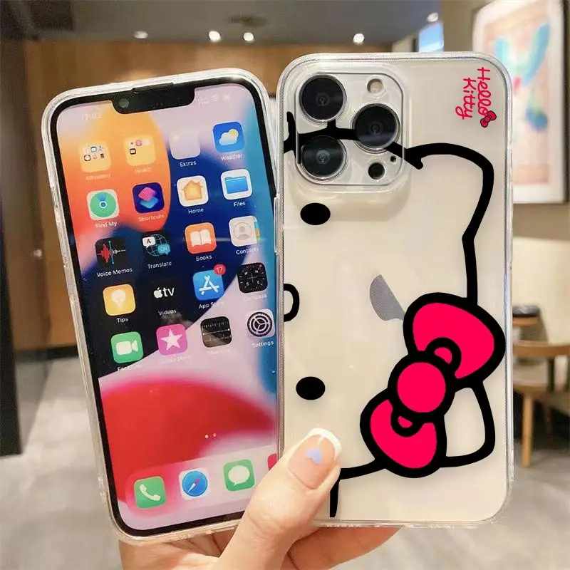 thumbnail image 1 of Clear Phone Case For iPhone Apple 14 12 13 Mini 11 Pro SE 8 7 6 6S Plus X XR XS Max SE Case Funda Shell Cartoon Hello Kitty Cat, 1 of 5