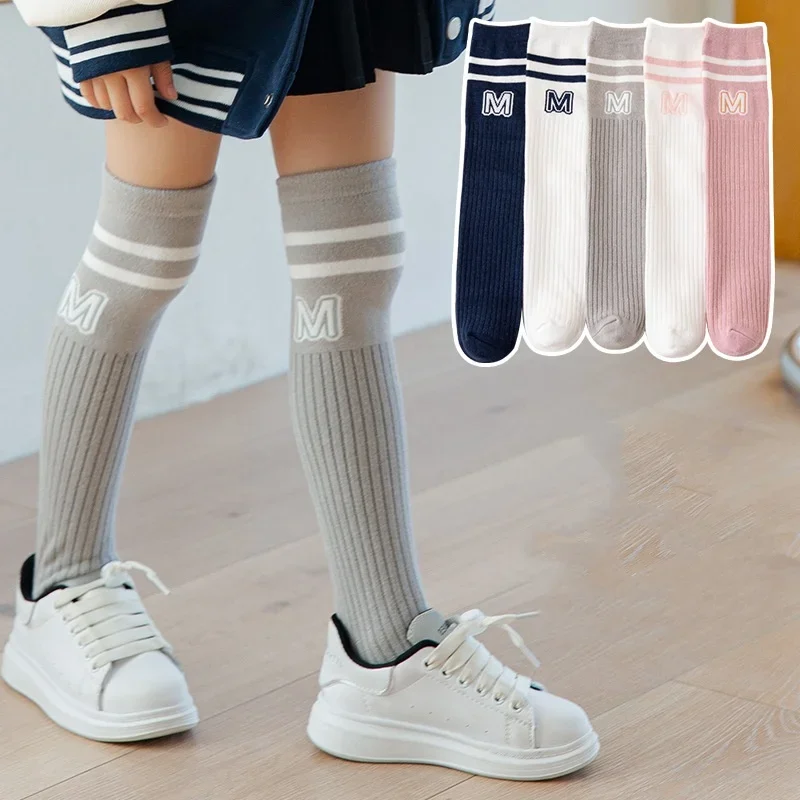 Kids Boys Girls School JK Sock Fashion Letter M Knee High Long Sock for Toddler Stocking Children Spring Autumn Cotton Soft Sock