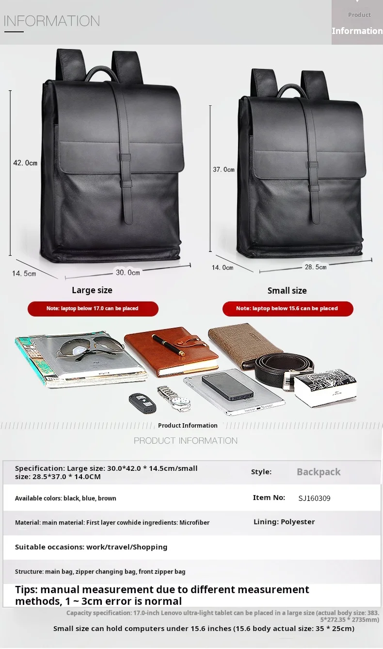 حقيبة ظهر عصرية من جلد البقر الطبيعي متعددة الاستخدامات للرجال، حقيبة أعمال أنيقة بحمالتين للكتف باللون الأسود