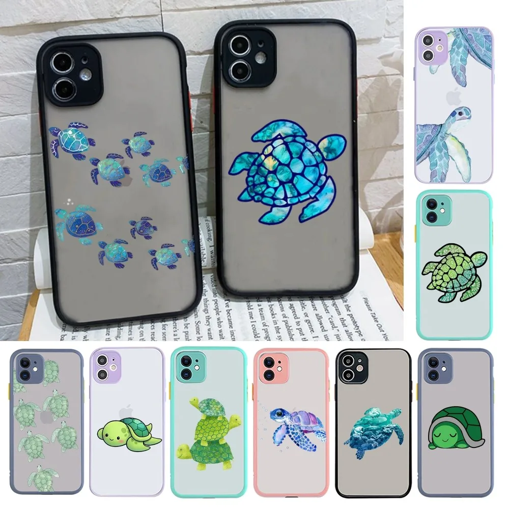 

Turtle Cute Animal Phone Case For IPhone 14 11 12 13 Mini Pro Max 8 7 Plus X XR XS MAX Translucent Matte Cover