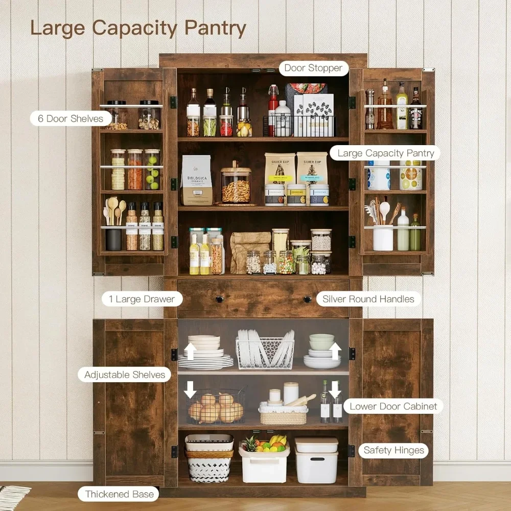 72 inch kitchen utensil cabinet, high storage cabinet with 4 doors and 1 drawer, independent cabinet with 6 hangers 5