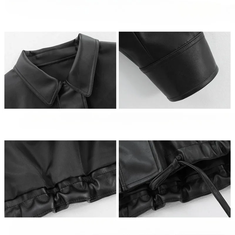 Oversized Casual Waterproof Outwear for Women, Soft PU Leather Jacket, Drop Shoulder, Long Sleeve, Black, Fashion, Autumn, 2024